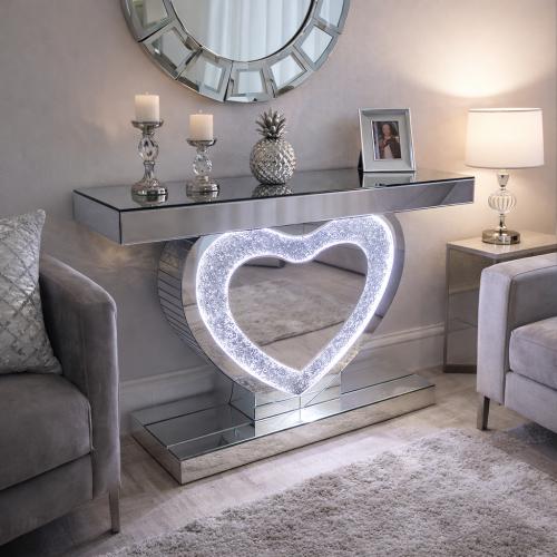 Heart Console Table (LED) — Mirrored Furniture handmade to order by Langham Furniture