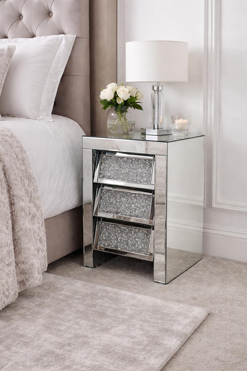 Roma Bedside Table - 3 Drawers — Mirrored Furniture handmade to order by Langham Furniture, image 1 of 5