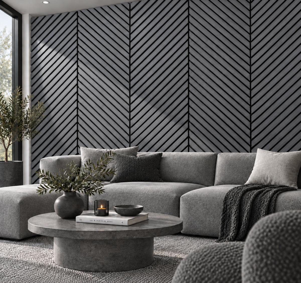 Wall Panel 15F - Dark Grey - Acoustic - 240cm - (1 pack / 4pcs) — Slat & Acoustic Panels handmade to order by Langham Furniture, image 1 of 2