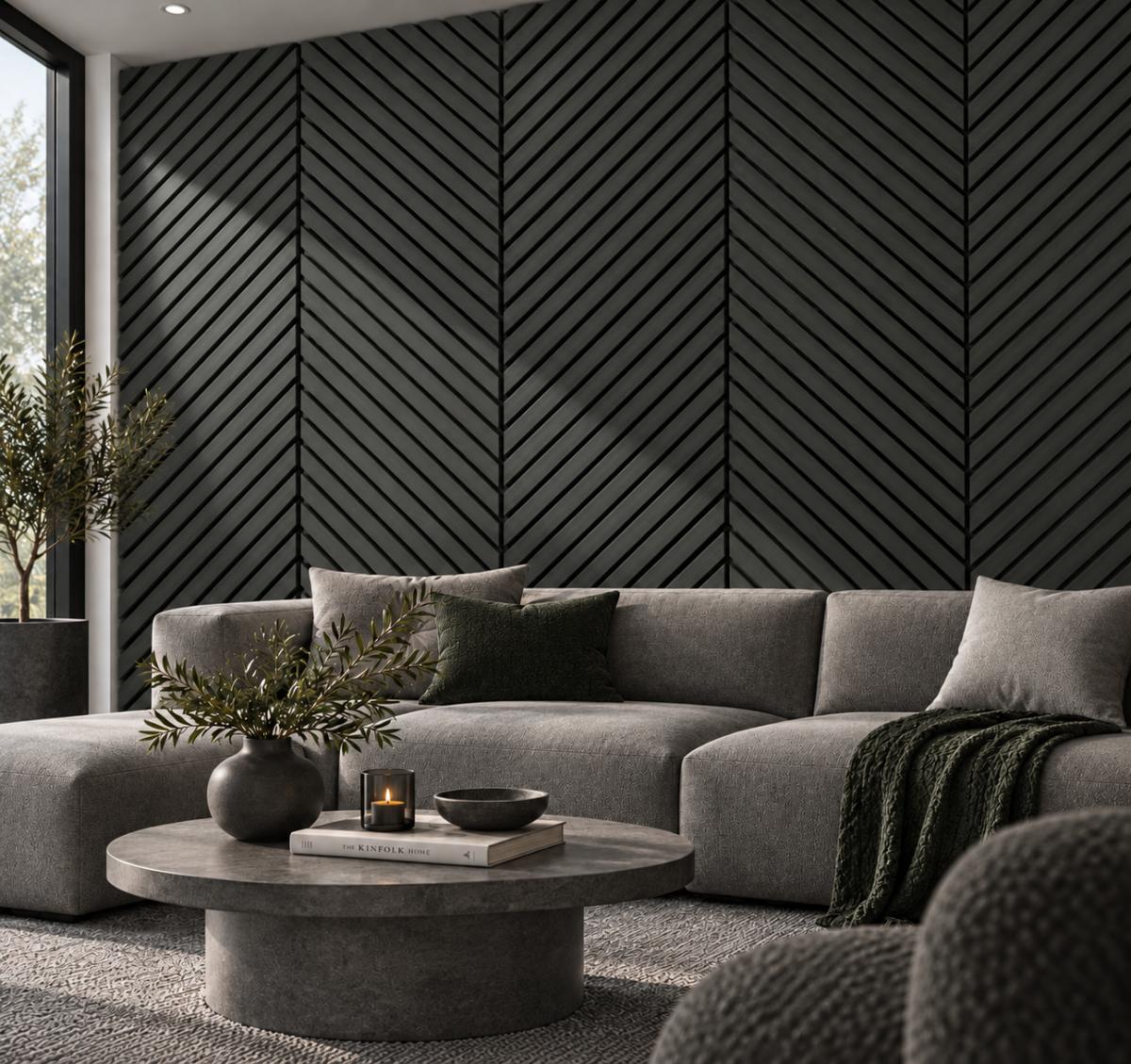 Wall Panel 15E - Black - Acoustic - 240cm - (1 pack / 4pcs) — Slat & Acoustic Panels handmade to order by Langham Furniture, image 1 of 2