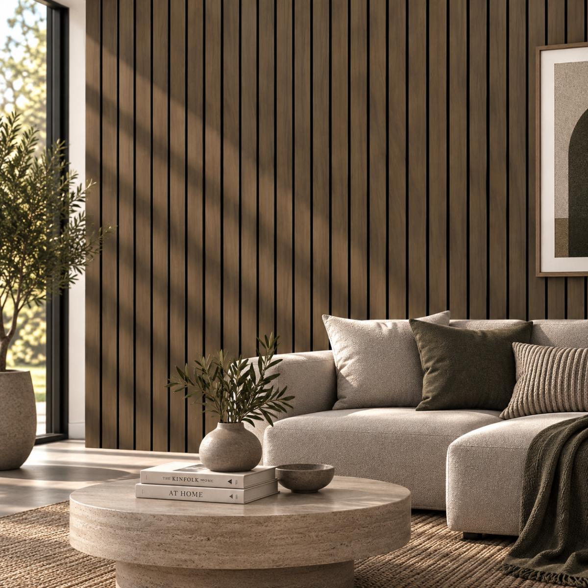 Wall Panel 17T - Walnut - Wide Slat Acoustic - 240cm - (1 pack / 4pcs) — Slat & Acoustic Panels handmade to order by Langham Furniture, image 1 of 2