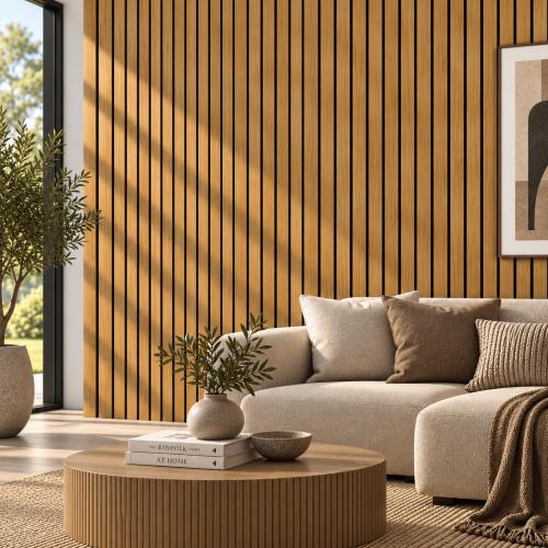 Wall Panel 17P - Teak Oak - Wide Slat Acoustic - 240cm - (1 pack / 4pcs) — Slat & Acoustic Panels handmade to order by Langham Furniture