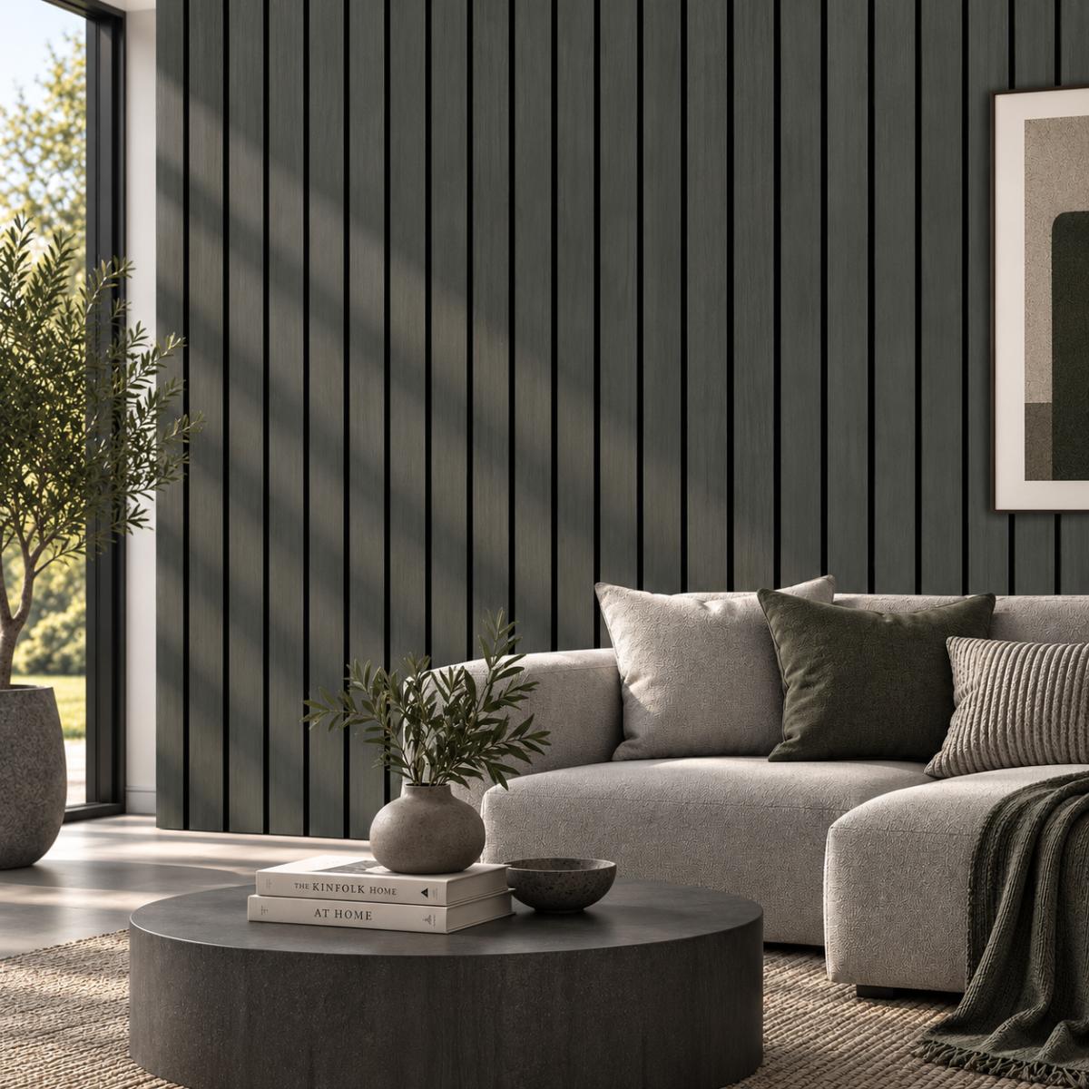 Wall Panel 17E - Black - Wide Slat Acoustic - 240cm - (1 pack / 4pcs) — Slat & Acoustic Panels handmade to order by Langham Furniture, image 1 of 2