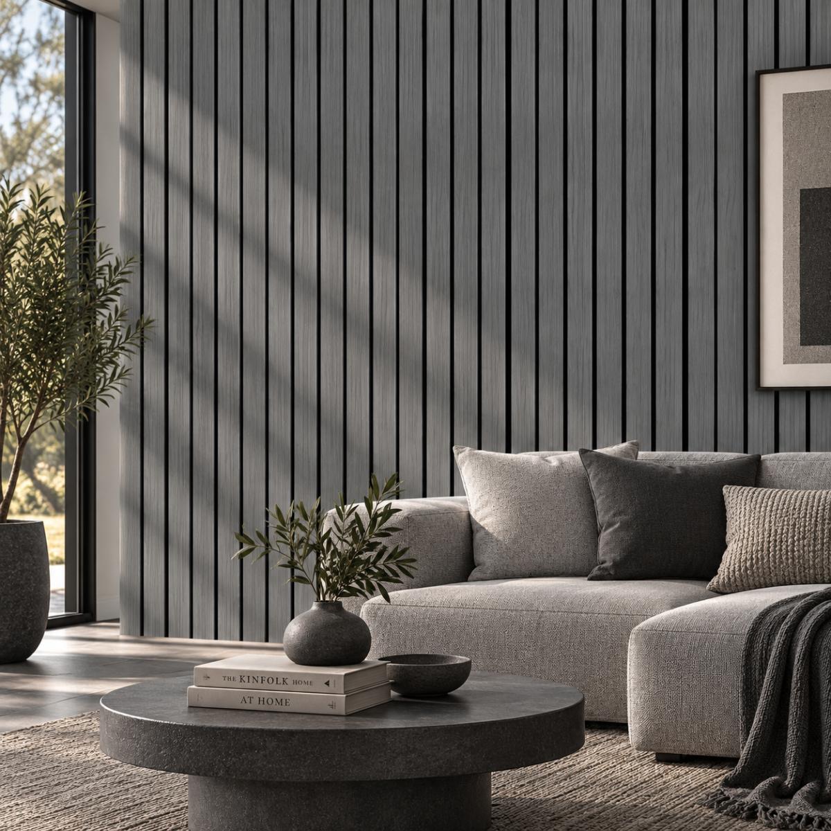 Wall Panel 17C - Dark Grey - Wide Slat Acoustic - 240cm - (1 pack / 4pcs) — Slat & Acoustic Panels handmade to order by Langham Furniture, image 1 of 2