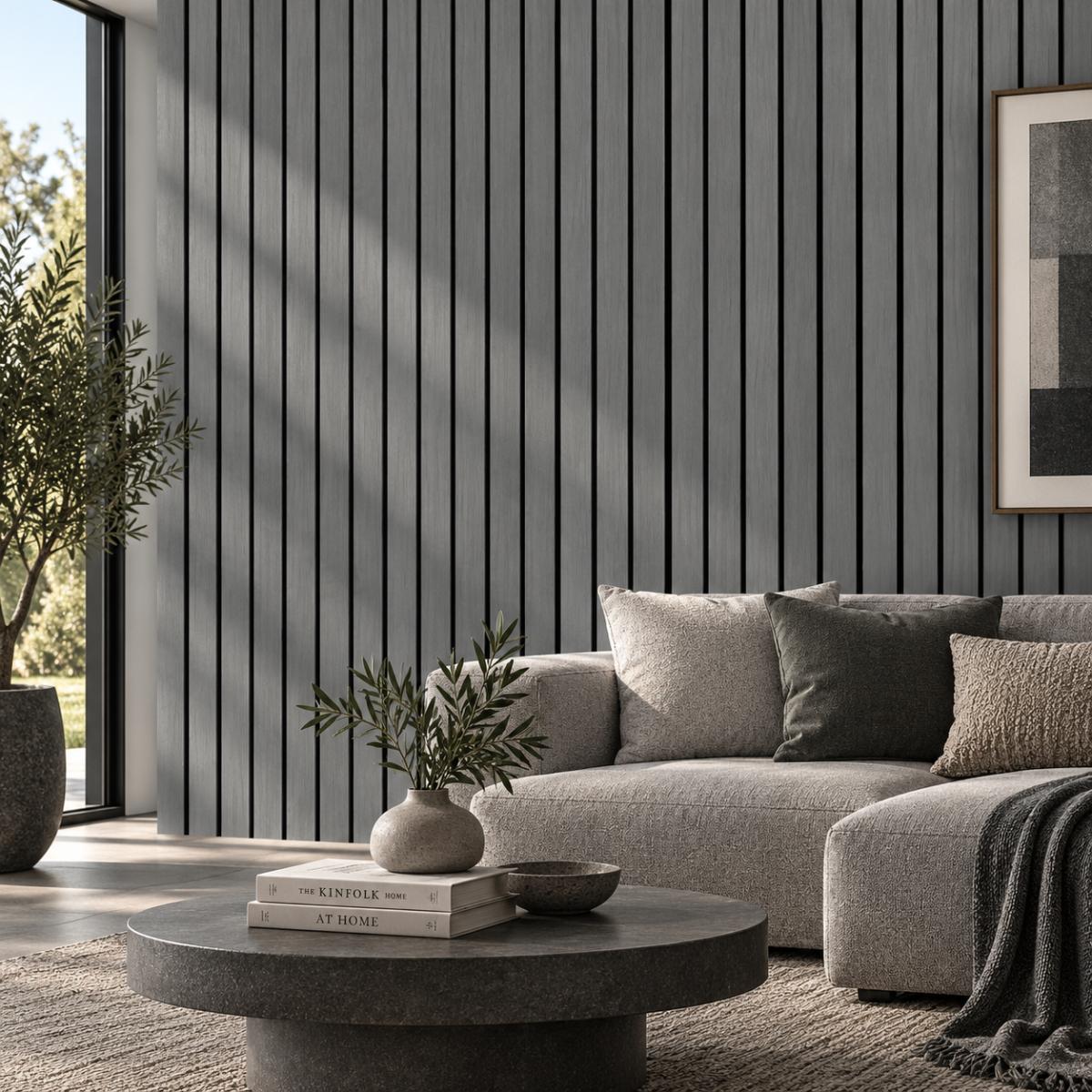 Wall Panel 17B - Light Grey - Wide Slat Acoustic - 240cm - (1 pack / 4pcs) — Slat & Acoustic Panels handmade to order by Langham Furniture, image 1 of 2
