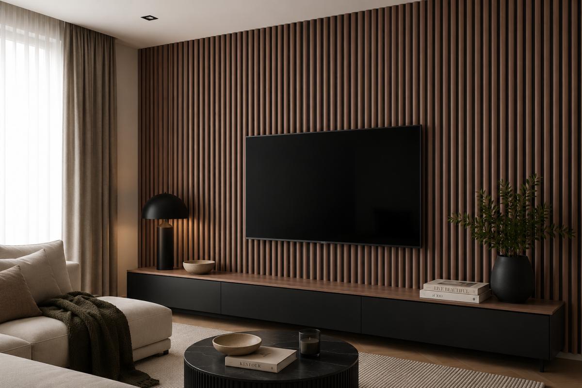 Wall Panel 37WT - Walnut - Acoustic - 240cm - (1 pack / 4pcs) — Slat & Acoustic Panels handmade to order by Langham Furniture, image 1 of 2