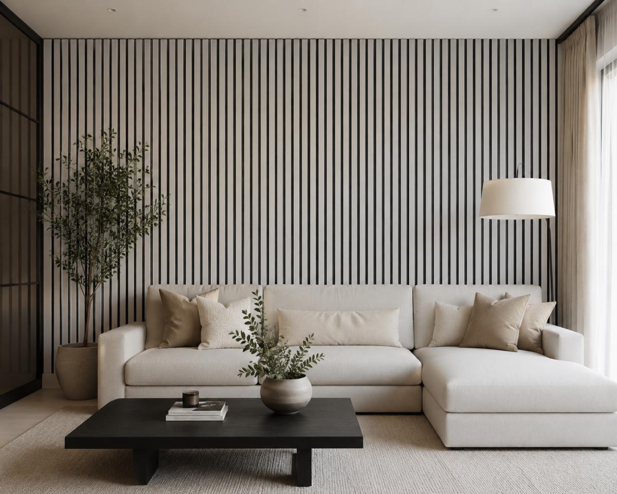 Wall Panel 01R - Concrete - Acoustic - 240cm - (1 pack / 4pcs) — Slat & Acoustic Panels handmade to order by Langham Furniture, image 1 of 2