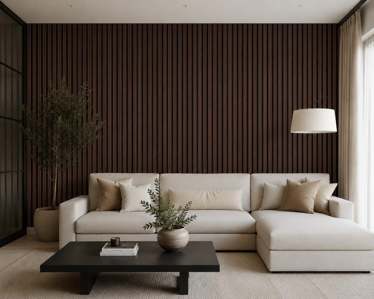 Wall Panel 01Q - Smoked Oak - Acoustic - 240cm - (1 pack / 4pcs) — Slat & Acoustic Panels handmade to order by Langham Furniture, image 1 of 2
