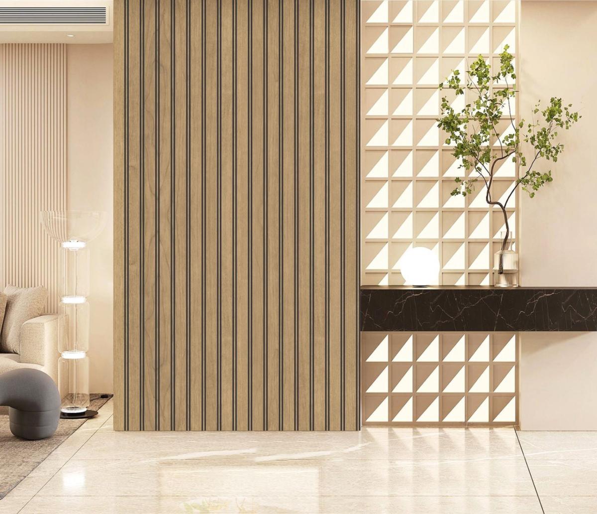 Wall Panel 64A - Oak - PVC - 240cm - (1 pack / 8pcs) — Slat & Acoustic Panels handmade to order by Langham Furniture, image 1 of 4