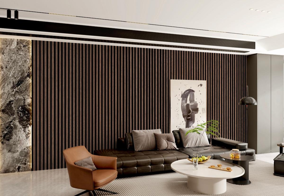 Wall Panel 61T - Walnut - PVC - 240cm - (1 pack / 8pcs) — Slat & Acoustic Panels handmade to order by Langham Furniture, image 3 of 3
