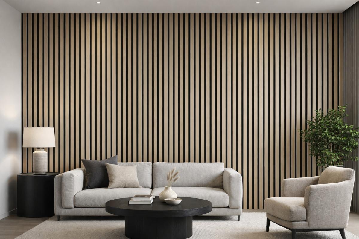 Wall Panel 61A - Oak - PVC - 240cm - (1 pack / 8pcs) — Slat & Acoustic Panels handmade to order by Langham Furniture, image 1 of 3