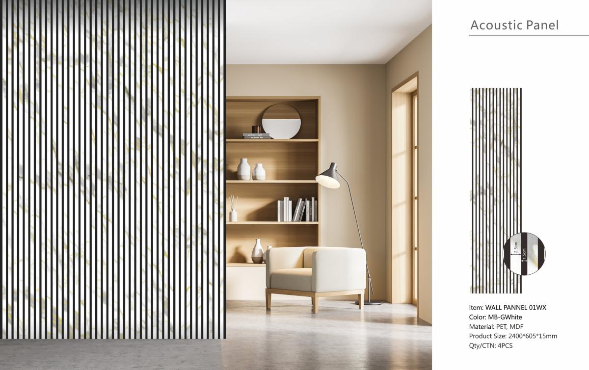 Wall Panel 01WX - Gold and White Marble - Acoustic - 240cm - (1 pack / 4pcs) — Slat & Acoustic Panels handmade to order by Langham Furniture, image 4 of 9