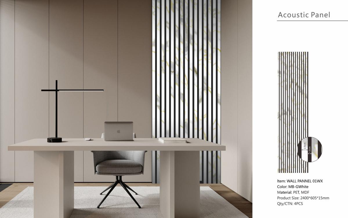 Wall Panel 01WX - Gold and White Marble - Acoustic - 240cm - (1 pack / 4pcs) — Slat & Acoustic Panels handmade to order by Langham Furniture, image 7 of 9