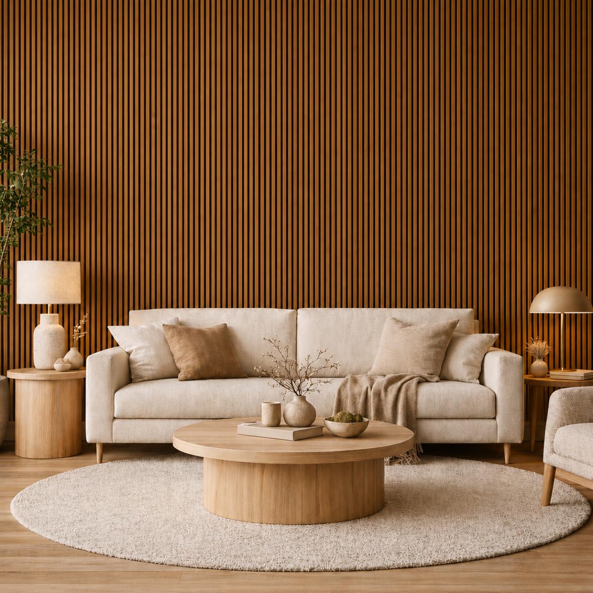 Wall Panel 01P - Teak Oak - Acoustic - 240cm - (1 pack / 4pcs) — Slat & Acoustic Panels handmade to order by Langham Furniture, image 1 of 2
